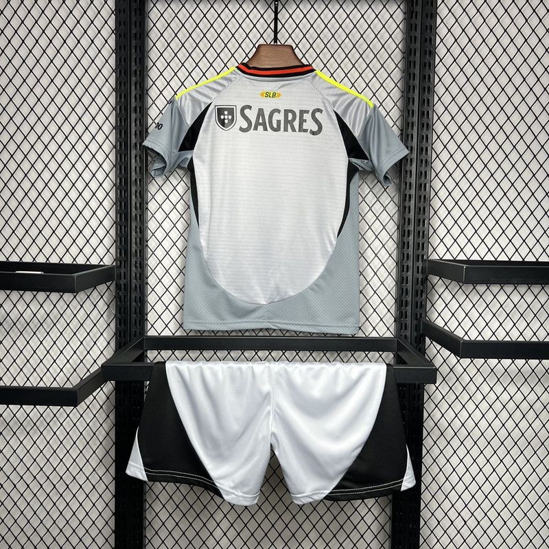 camisa-camiseta-benfica-adidas-emirates-fly-better-versao-versao-torcedor-conjunto-infantil-kids-24-25-third-away-fora-iii-terceira-3-cinza-verde-branca-branco-preta-pr