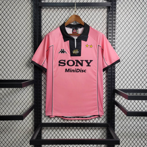 camisa-camiseta-juventus-kappa-sony-minidisc-versao-torcedor-masculina-97-98-away-fora-ii-secundaria-2-rosa-preta-preto-branco-branca-retro_1