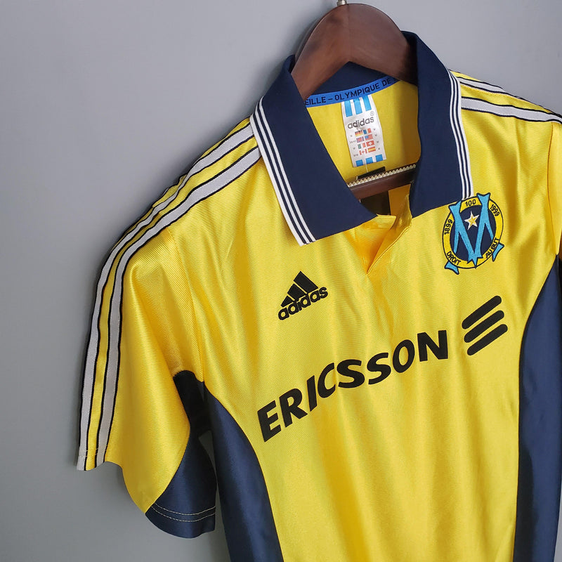 camisa-camiseta-olympique-marseille-adidas-ericsson-versao-versao-torcedor-masculina-98-99-third-away-fora-iii-terceira-3-amarela-amarelo-azul-retro