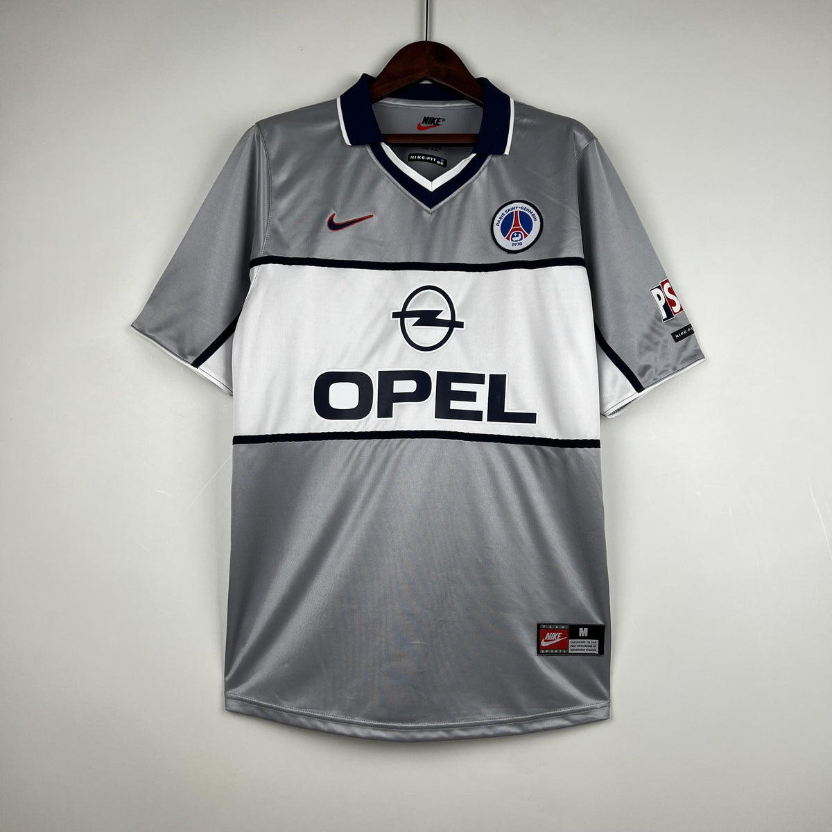 トップス 90s 00s NIKE PSG OPEL Camisa Paris Saint Germain Retrô Away 99/00 Torcedor Masculina - Cinza